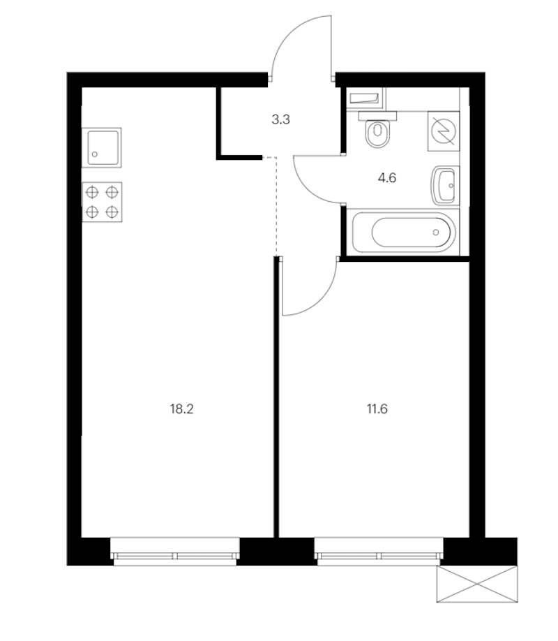 1-комнатная квартира 37.7 м², 11/12 эт., ЖК «Шкиперский 19»